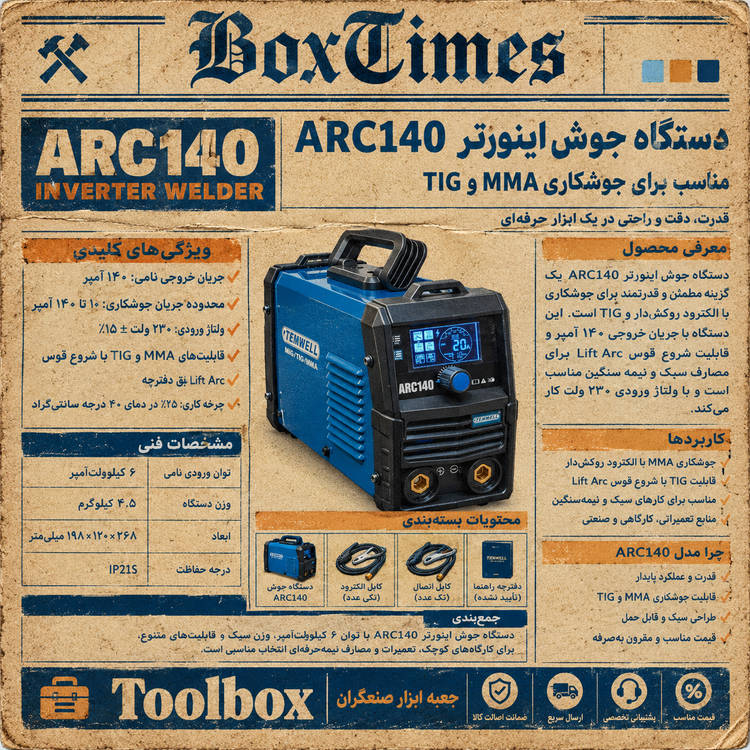 دستگاه جوش اینورتر ARC140 (۱4۰ آمپر واقعی) برند تیم ول (temwell)